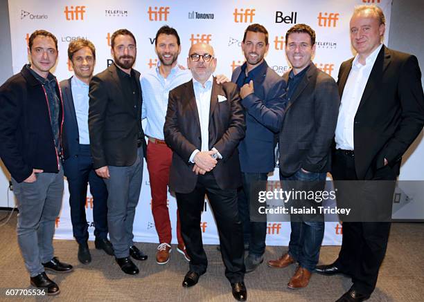 Juan de Dios Larrain, Gael Garcia Bernal, Pablo Larrain, Jonathan King, Luis Gnecco, Brad Navin, Paul Davidson and Peter Danner pose before the...