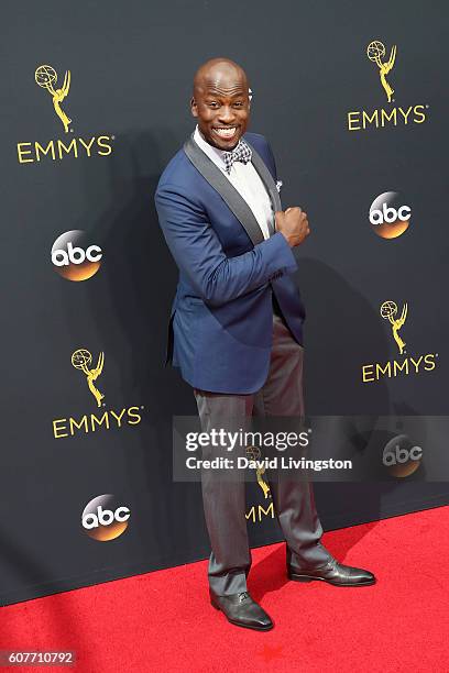 Personality Akbar Gbajabiamila arrives at the 68th Annual Primetime Emmy Awards at the Microsoft Theater on September 18, 2016 in Los Angeles,...