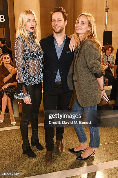 Jessica Hart, Derek Blasberg and Lauren Santo Domingo attend the Christopher Kane show during London Fashion Week Spring/Summer collections 2017 on...