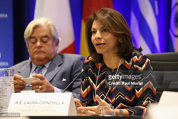 Former President of Costa Rica Laura Chinchilla speaks at the 2016 Concordia Summit - Day 1 at Grand Hyatt New York on September 19, 2016 in New York...