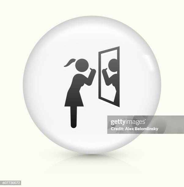 brushing teeth icon on white round vector button - round mirror white background stock illustrations