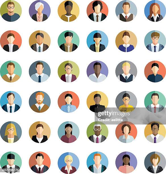 business people. icons set. - asian elderly stock illustrations