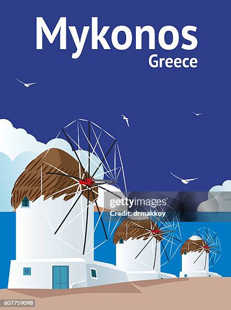 stockillustraties, clipart, cartoons en iconen met mykonos - greek islands