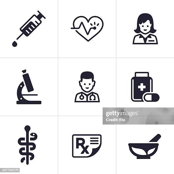 gesundheits- und medizinische ikonen - apothekerberuf stock-grafiken, -clipart, -cartoons und -symbole