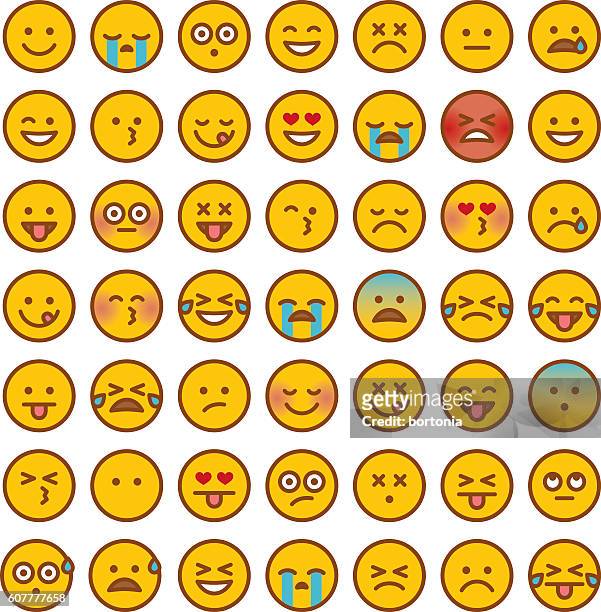 ilustraciones, imágenes clip art, dibujos animados e iconos de stock de lindo conjunto de emojis simple - smiley face