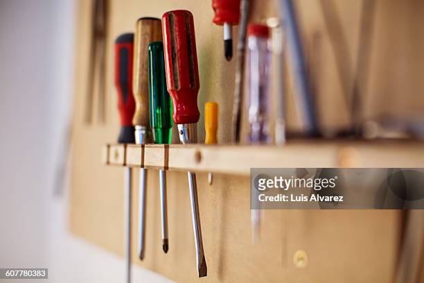 work tools on shelf - hand tool foto e immagini stock