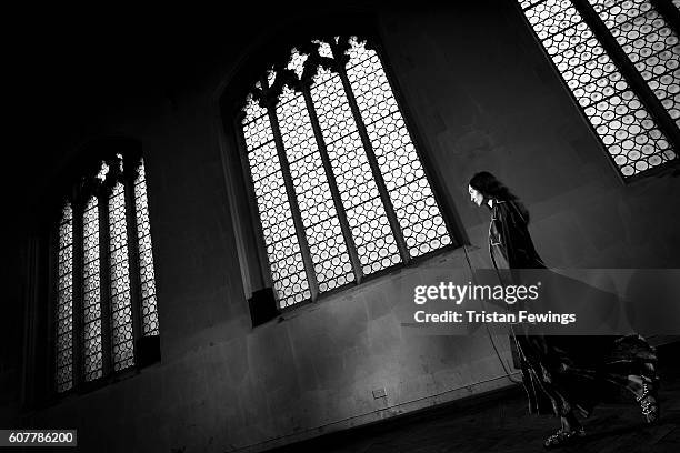 An alternative view of a model walking the runway at the Sharon Wauchob show during London Fashion Week Spring/Summer collections 2017 on September...