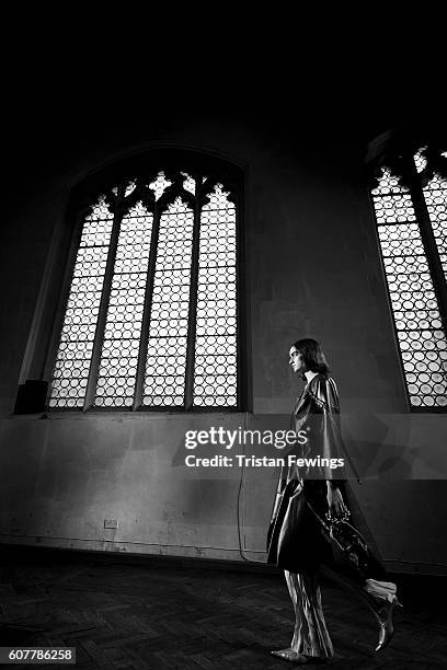 An alternative view of a model walking the runway at the Sharon Wauchob show during London Fashion Week Spring/Summer collections 2017 on September...