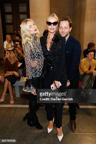 Jessica Hart, Eva Herzigova and Derek Blasberg attend the Christopher Kane show during London Fashion Week Spring/Summer collections 2017 on...