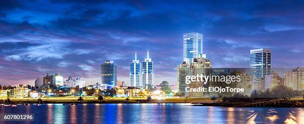 view of montevideo skyline in puertito del buceo, montevideo, uruguay - montevideo photos et images de collection