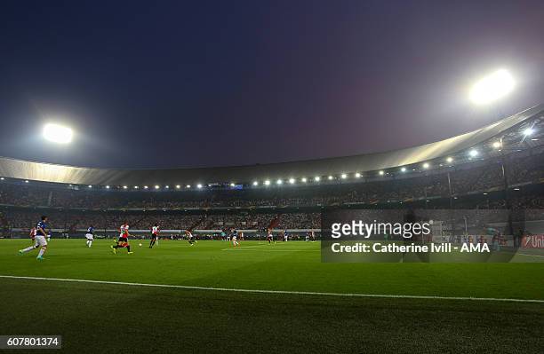 General view of the match during the UEFA Europa League match between Feyenoord and Manchester United at Feijenoord Stadion on September 15, 2016 in...