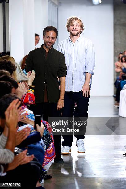 Designers Peter Pilotto & Christopher de Vos walks the runway at the Peter Pilotto show during London Fashion Week Spring/Summer collections 2017 on...