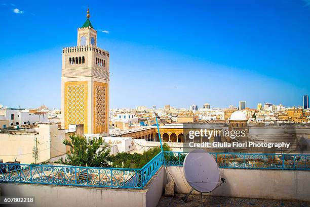 terrace covered in mosaics in tunis - tunis stock pictures, royalty-free photos & images