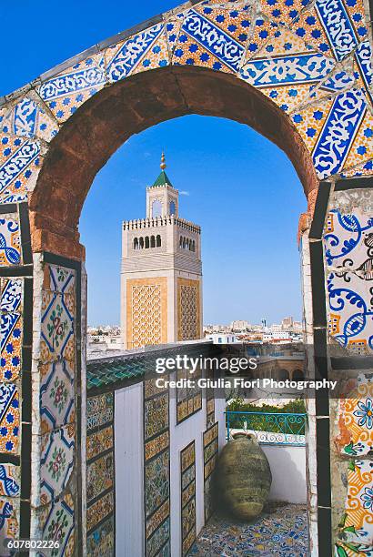 terrace covered in mosaics in tunis - tunisia medina stock pictures, royalty-free photos & images