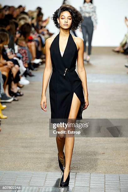 Model walks the runway at the Topshop Unique designed by Kate Phelan show during London Fashion Week Spring/Summer collections 2017 on September 18,...