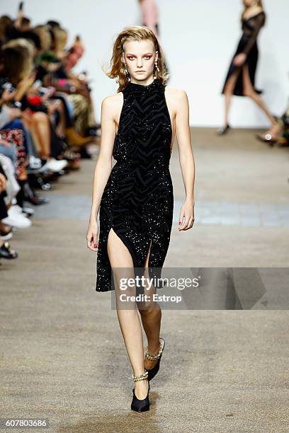 Model walks the runway at the Topshop Unique designed by Kate Phelan show during London Fashion Week Spring/Summer collections 2017 on September 18,...