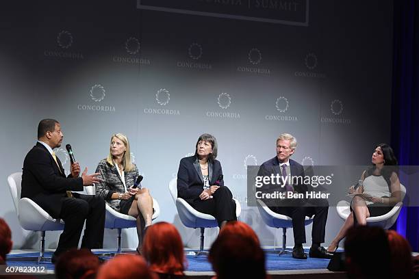 My Brother's Keeper Alliance Blair Taylor, Save the Children President & CEO Carolyn Miles, MasterCard CFO Martina Hund-Mejean, Dean of University of...