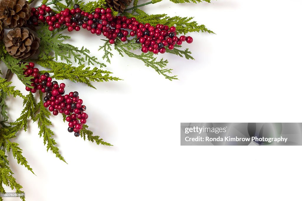 Christmas Garland with Pine Cones and Berries isolated on white background