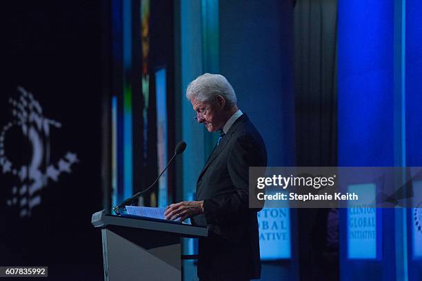 Former U.S. President Bill Clinton addresses attendees of the Clinton Global Initiative Annual Meeting at the Sheraton New York Times Square Hotel on...