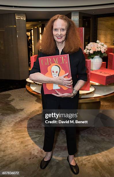 Grace Coddington signs her new Phaidon book 'The American Vogue Years' at Harrods on September 19, 2016 in London, England.