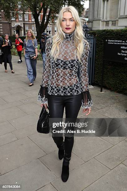 Jessica Hart attends the Christopher Kane show at Tate Britain during London Fashion week on September 19, 2016 in London, England.