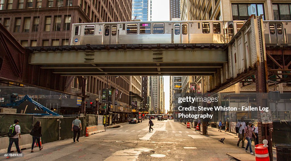 Chicago Downtown with Elevated Train