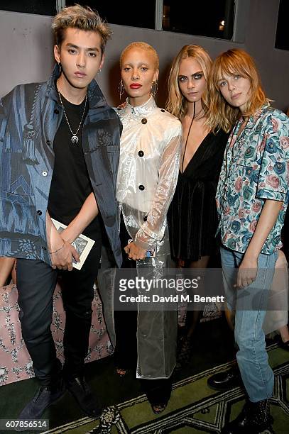 Kris Wu, Adwoa Aboah, Cara Delevingne and Edie Campbell wearing Burberry at the Burberry September 2016 show during London Fashion Week SS17 at...