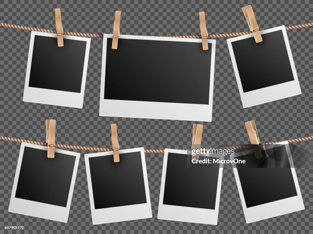 Transparent Rope Picture Frame Retro Photo Frames Hanging On Rope Isolated Checkered Transparent ...