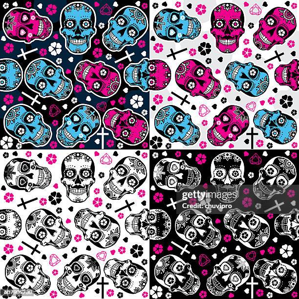 sugar skulls day of the dead seamless backgrounds set - sugar skull stock illustrations
