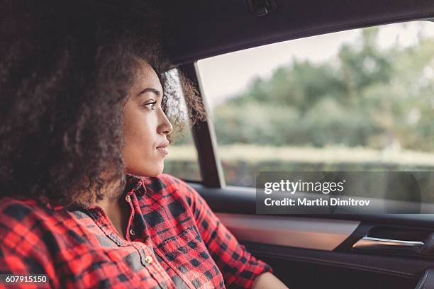 young woman traveling - car profile stock pictures, royalty-free photos & images