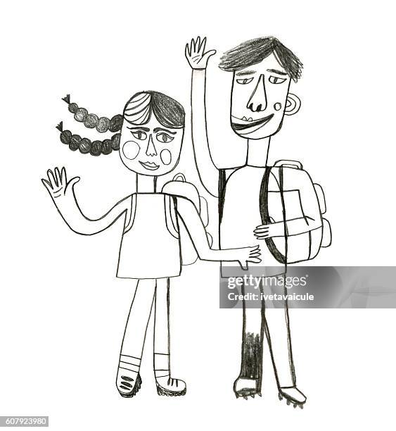 couple backpackers - backpacking stock illustrations