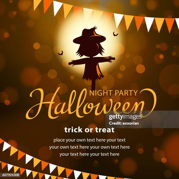 halloween vogelscheuche party - scarecrow stock-grafiken, -clipart, -cartoons und -symbole