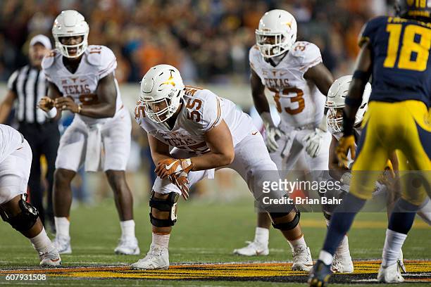 Offensive lineman Connor Williams of the Texas Longhorns waits for the snap against the California Golden Bears in the fourth quarter on September...