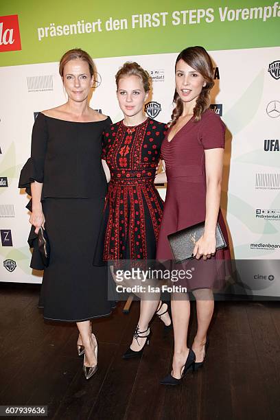 German actress Claudia Michelsen, german actress Alicia von Rittberg and german actress Aylin Tezel attend the First Steps Awards 2016 at Stage...