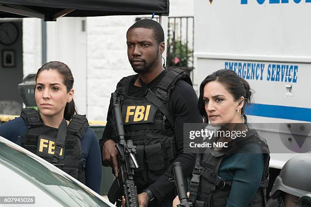 Episode 203 -- Pictured: Audrey Esparza as Tasha Zapata, Rob Brown as Edgar Reade, Archie Panjabi as Nas Kamal--