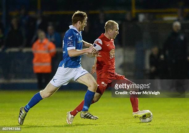 Donegal , Ireland - 19 September 2016; Stephen Dooley of Cork City in action against Sean Houston of Finn Harps during the SSE Airtricity League...