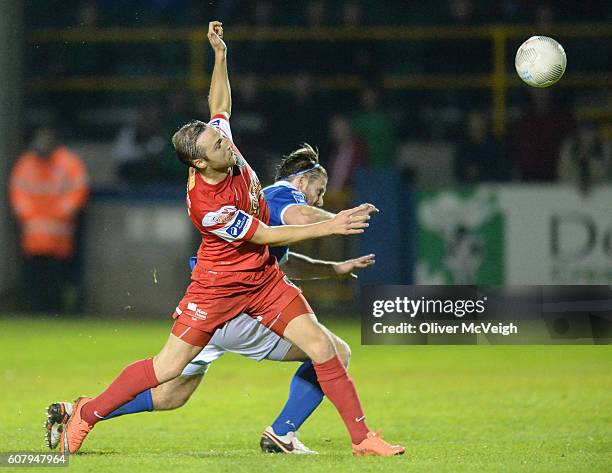 Donegal , Ireland - 19 September 2016; Karl Sheppard of Cork City in action against Keith Cowan of Finn Harps during the SSE Airtricity League...