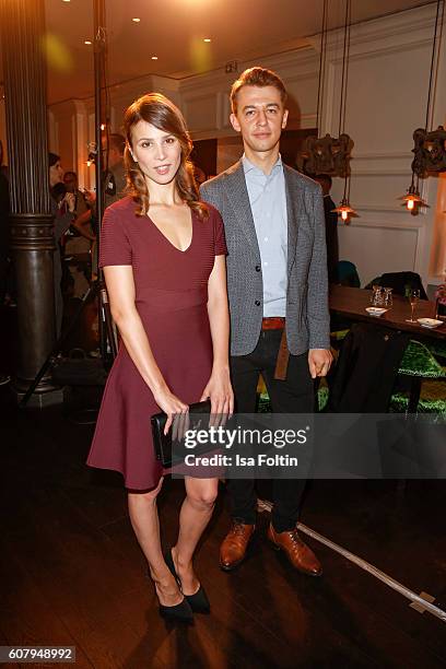 German actress Aylin Tezel and producer Igor Plischke attend the First Steps Awards 2016 at Stage Theater on September 19, 2016 in Berlin, Germany.