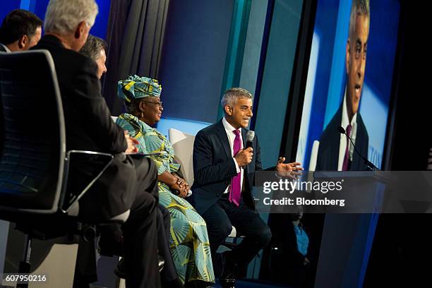 Sadiq Khan, mayor of London, right, speaks in a panel discussion during the annual meeting of the Clinton Global Initiative in New York, U.S., on...