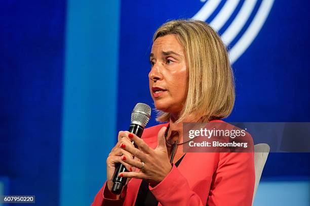 Federica Mogherini, high representative of foreign affairs and security policy for the European Union, speaks in a panel discussion during the annual...