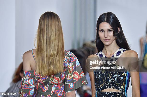 Model walks the runway at the Peter Pilotto show during London Fashion Week Spring/Summer collections 2017 on September 18, 2016 in London, United...