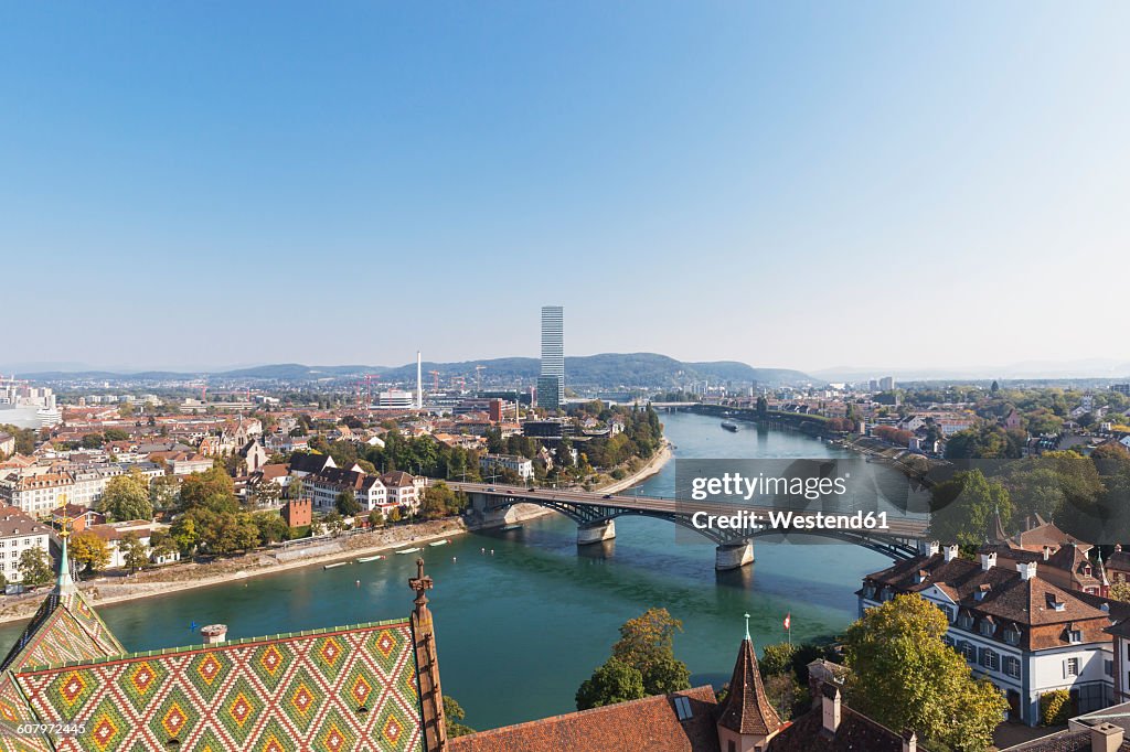 Switzerland, Basel, city and Rhine River as seen from Basel Minster