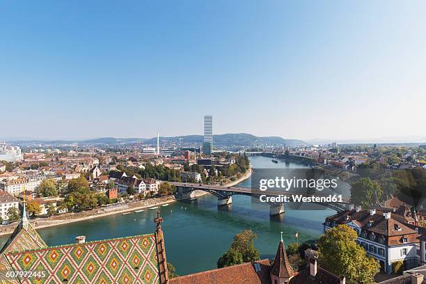 switzerland, basel, city and rhine river as seen from basel minster - basel imagens e fotografias de stock