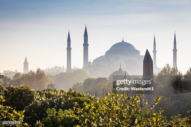 turkey, istanbul, view to haghia sophia at haze - イスタンブール アヤソフィア ストックフォトと画像