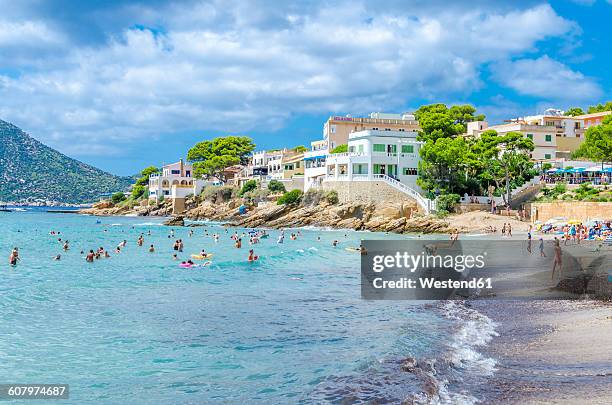 spain, mallorca, view to beach of sant elm - majorque photos et images de collection
