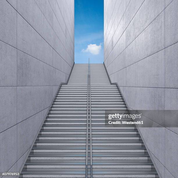 staircase in a building leading to the sky, 3d rendering - licht am ende des tunnels stock-grafiken, -clipart, -cartoons und -symbole