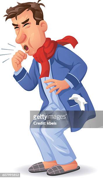 illustrazioni stock, clip art, cartoni animati e icone di tendenza di tossire l'uomo malato - red shoe