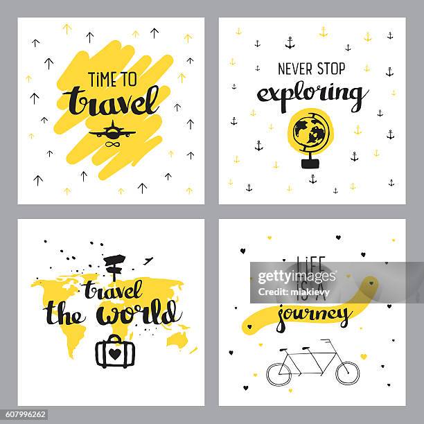 bildbanksillustrationer, clip art samt tecknat material och ikoner med travel inspiring quotes - adventure or travel