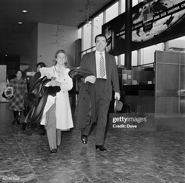 Media proprietor Robert Maxwell and his personal assistant Jean Baddeley at London Airport, UK, 27th February 1971.