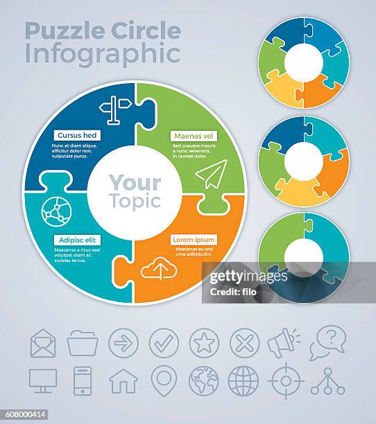 illustrations, cliparts, dessins animés et icônes de concept infographique du cercle de puzzle - pièce de puzzle